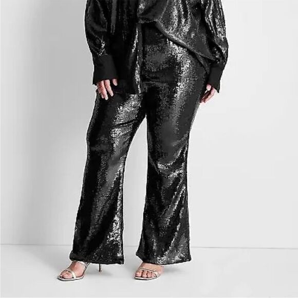 Future Collective Kahlana Barfield Brown Black Sequin Pants, 28W/30W, NWT - Picture 1 of 10